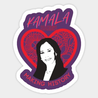 Kamala Harris Making History (red lace heart) Sticker